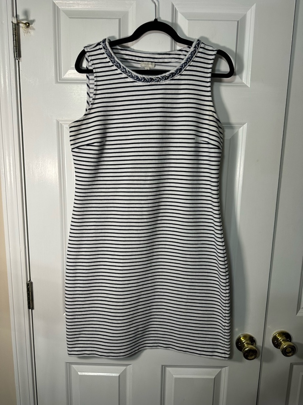 Talbots White and Navy Striped Sleeveless Shift Dress